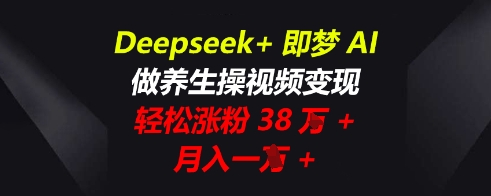 Deepseek+即梦AI，做养生操视频变现，轻松涨粉38W+，月入一W+--优久轻创