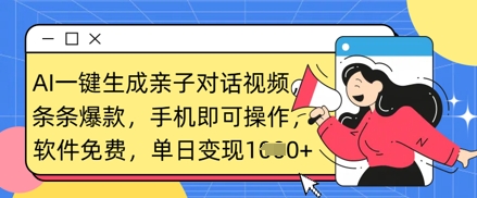 AI一键生成亲子对话视频，条条爆款，一部手机即可操作，单日变现数张--优久轻创